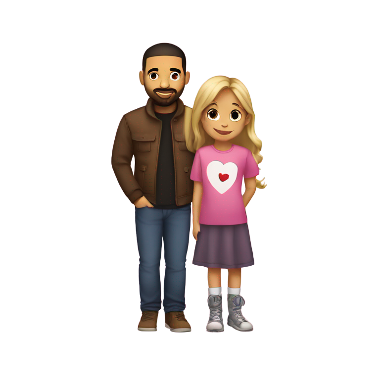genmoji: drake with a little 6 year old girl, love, hearts