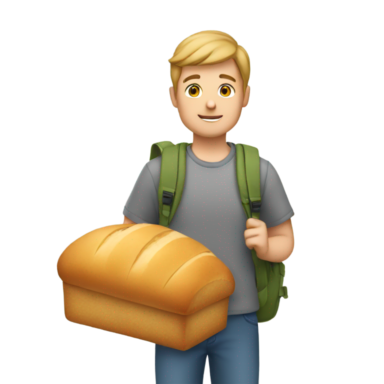 genmoji：白人男子背着装满面包的背包