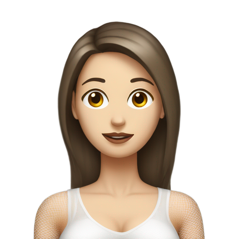 genmoji：棕发白肤大胸女性，仅穿全身渔网装，无其他衣物