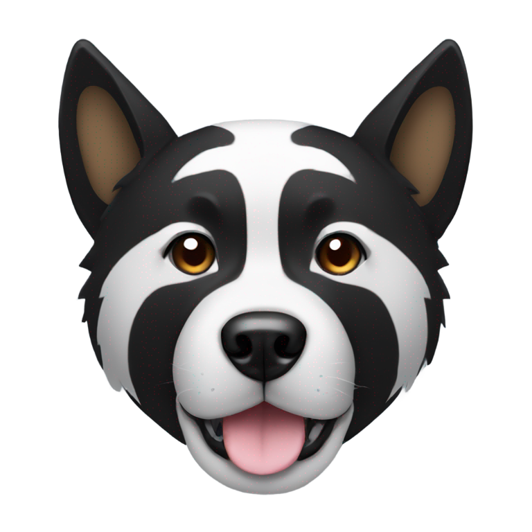 genmoji: Black Akita dog face, wide, like a bear, with pointy ears, and a tiny white patch just under his mouth
