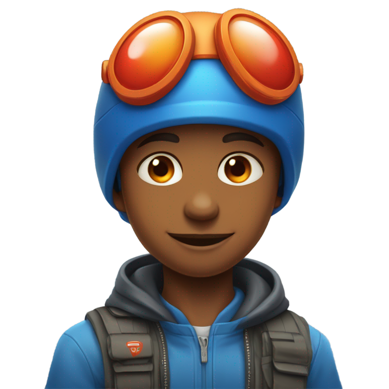 genmoji: Liyyl boy with oange skin A blue and red helicopter hat,and blie eyes creeply smilibg