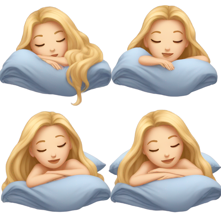 genmoji：beautiful girl with long blonde hair laying down in bed sleeping underneath rich beige blanket