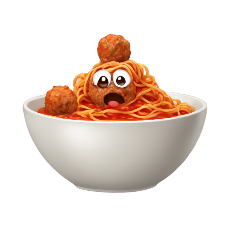 genmoji：碗中的意大利面配番茄酱和肉丸