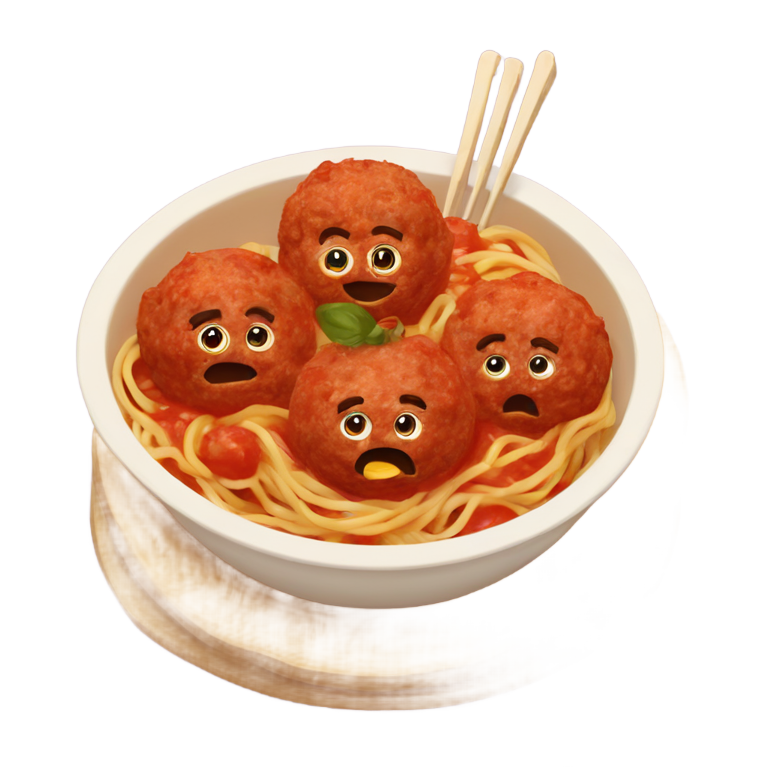 genmoji: spaghtti on a bowl with tomato sauce and meatballs and do not add faces to it