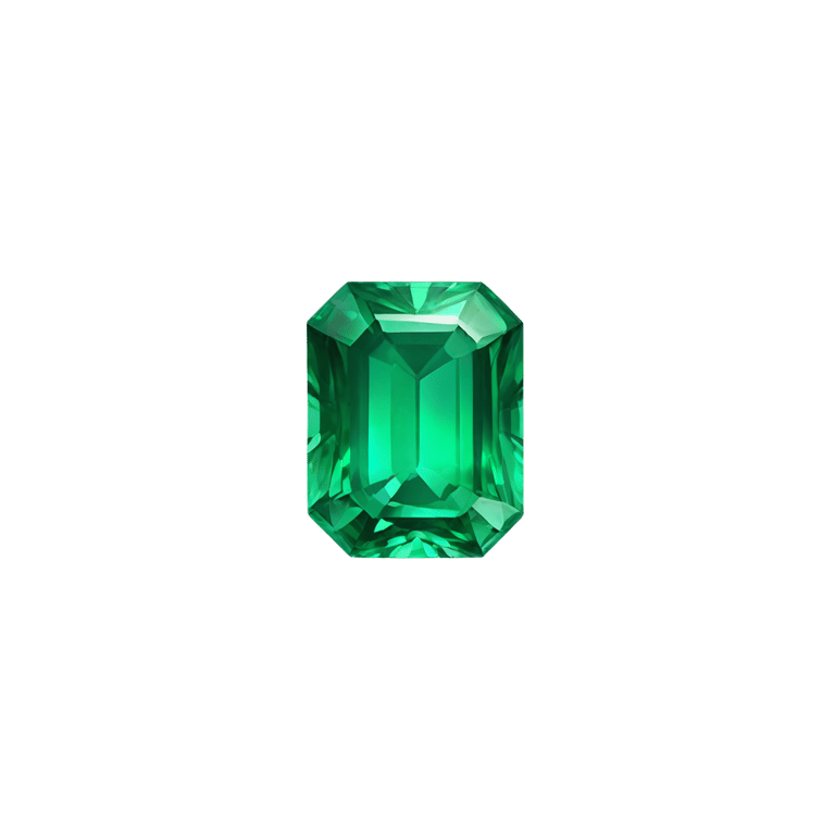 genmoji : "A single, radiant emerald gemstone with a vibrant green hue, cut into a classic rectangular shape with sharp, faceted edges. The emerald sparkles brilliantly as light reflects off its polished surface, emphasizing its clarity and luxurious appeal."