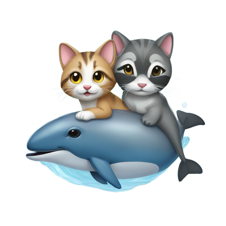 genmoji : Un chat tenant la main d'un raton laveur et d'un dauphin