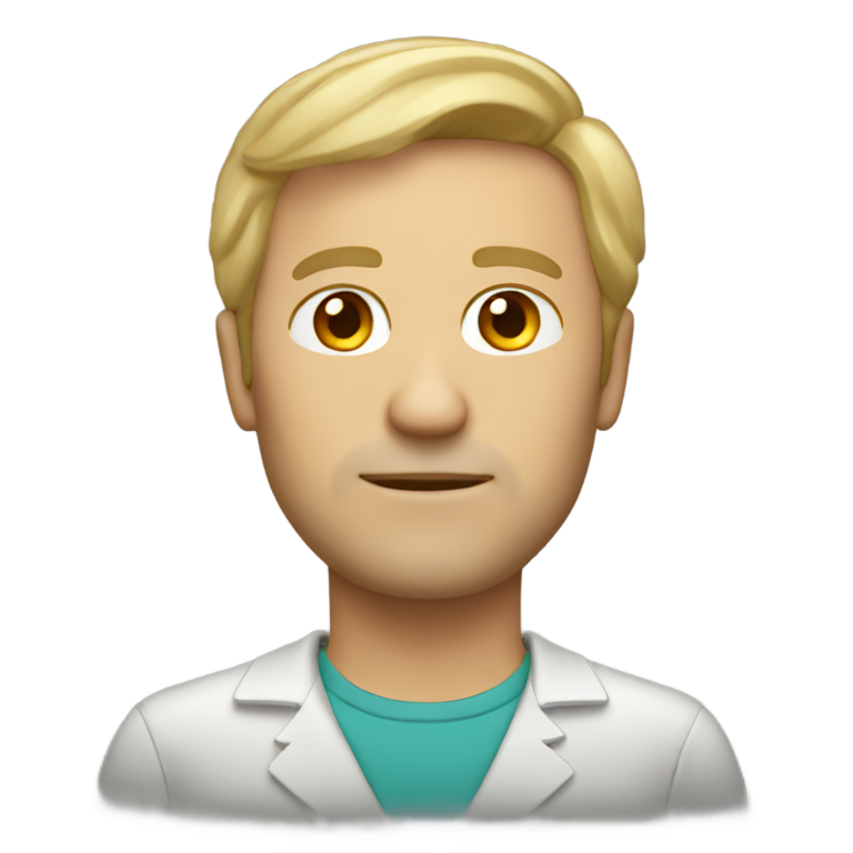 genmoji : Homme enseignant d'âge moyen aux cheveux blond sale