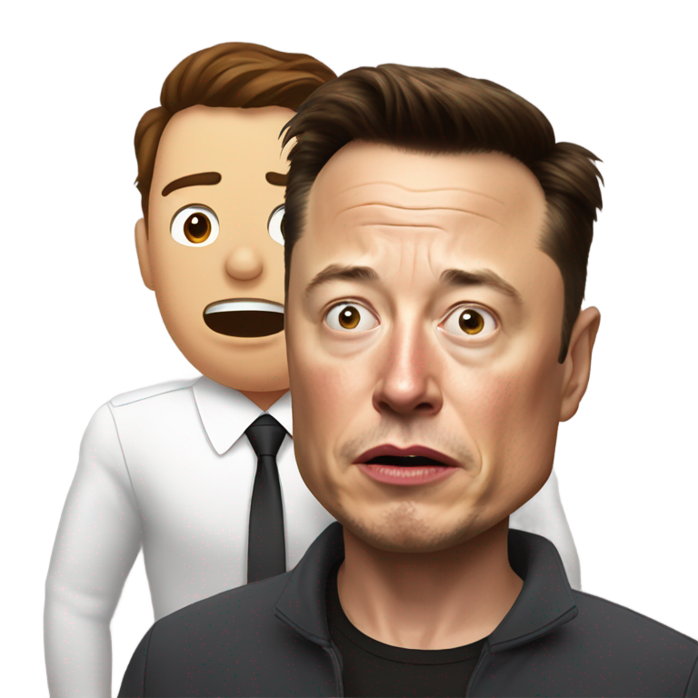 genmoji : Elon Musk en détresse avec un grand homme derrière lui