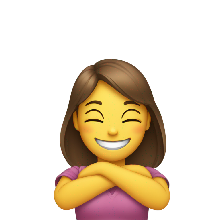 genmoji：交叉双臂抱着脖子大笑的女孩