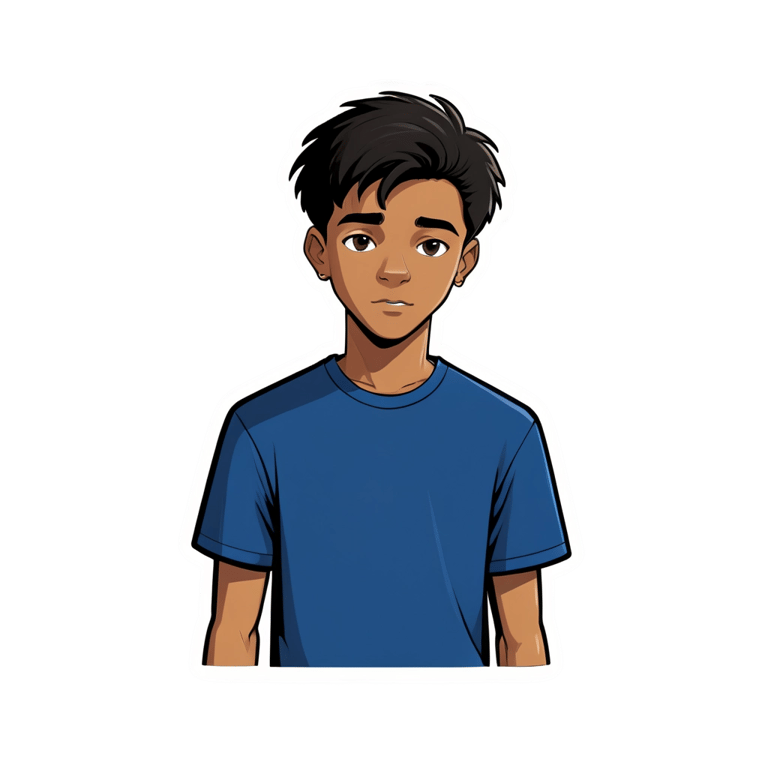genmoji：17岁多种族少年，黑色短发，蓝色T恤