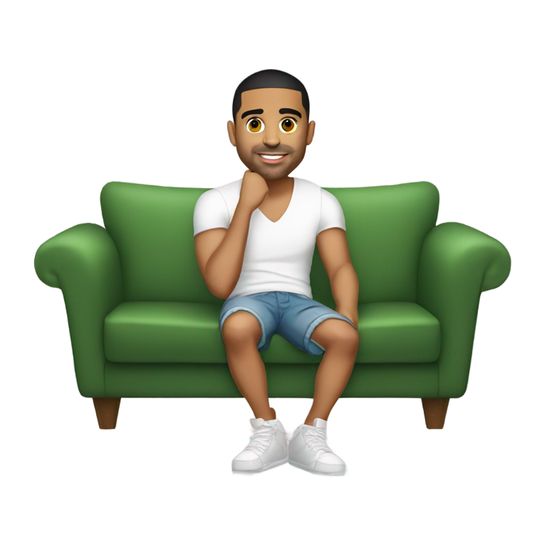 絵文字：ジェイ・ショーンがショートパンツを履いてソファに座っている