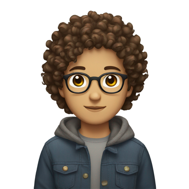 genmoji：卷发，棕色眼睛，西班牙裔亚洲人，波多黎各，日本，过渡性服装，戴眼镜，棕色头发