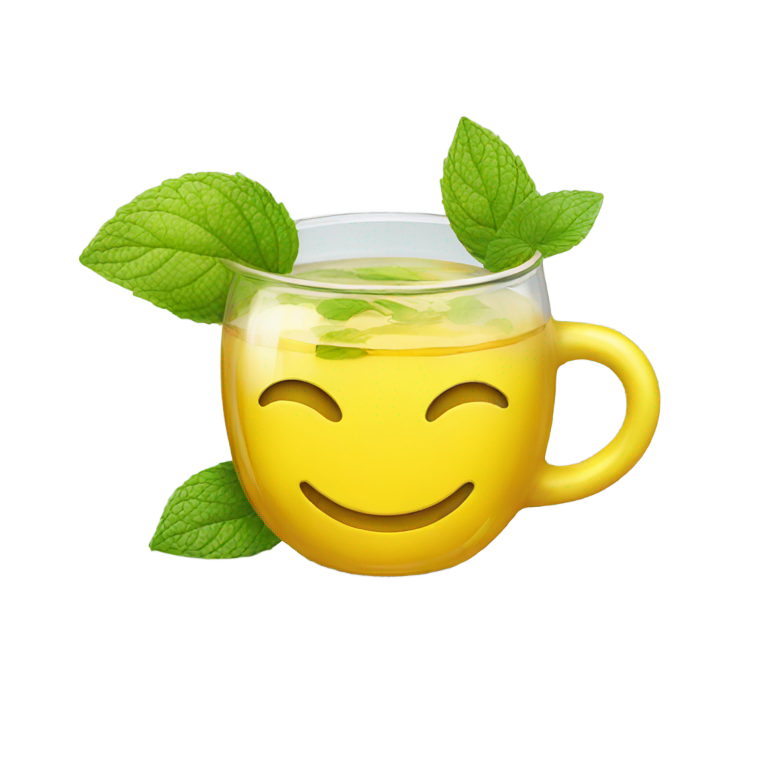 genmoji：Yellow smiley face drinking peppermint tea