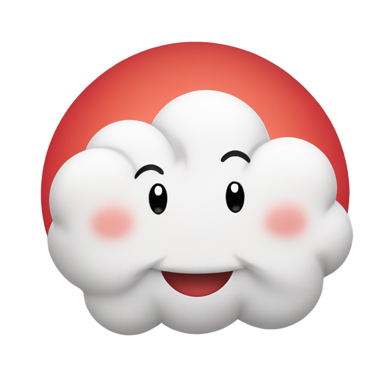 絵文字：白い雲、笑顔の目、赤い丸い頬、口は逆さまの3