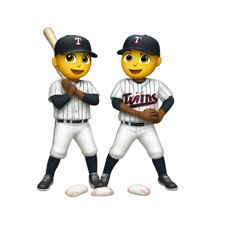 genmoji : Jumeaux en uniforme rayé (noir et blanc) jouant au baseball