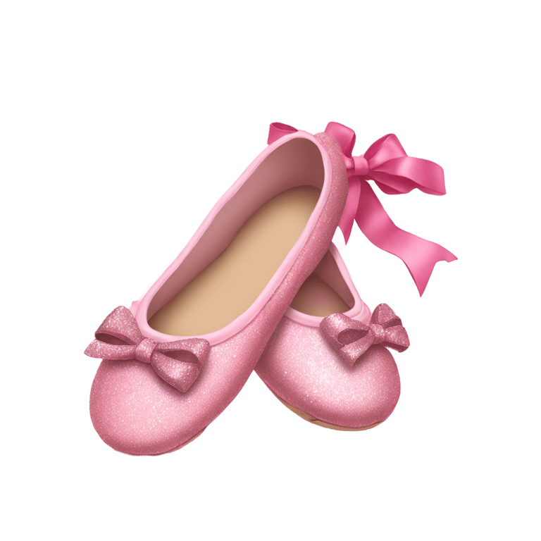 絵文字：Light pink ballet shoes with a dark pink top decorated with silver glitter and a pink bow