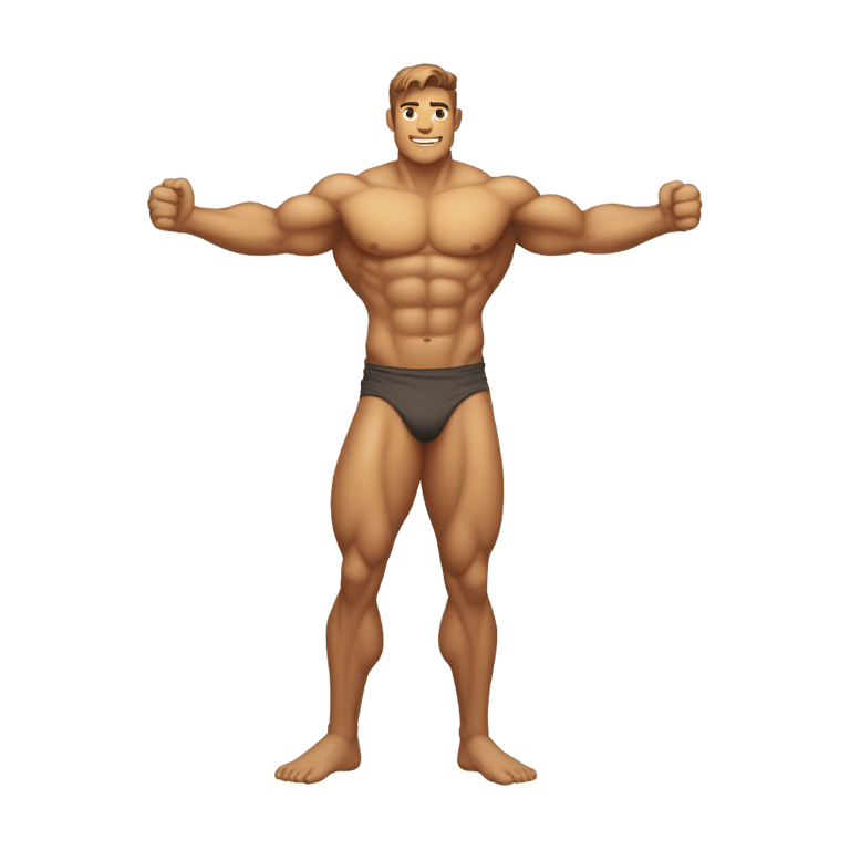 genmoji：肌肉男孩，手臂 crossed，裸体，只有从下半身辉光遮住了下半身，背景简单，适合UI图标。