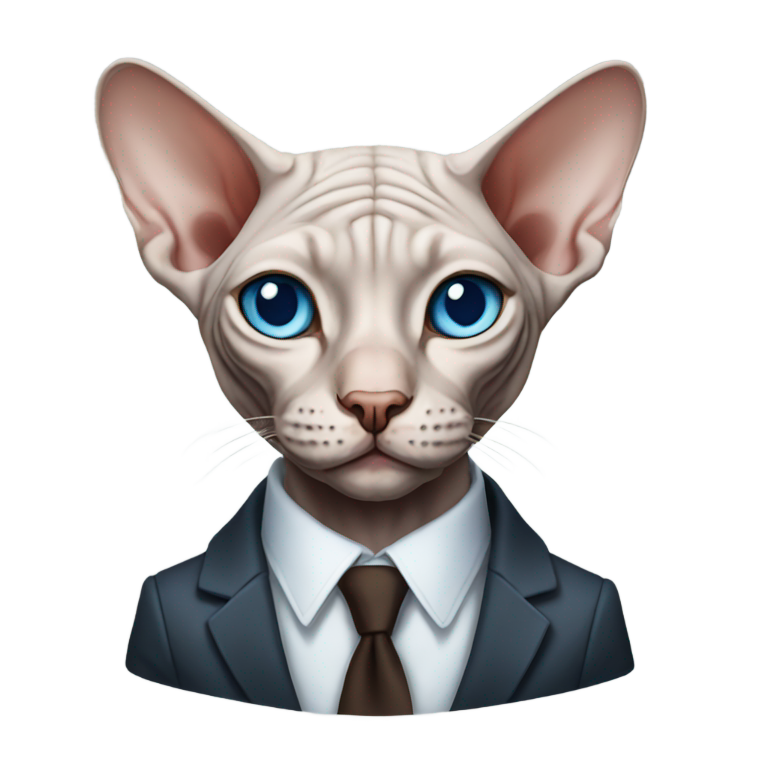 genmoji：斯芬克斯猫。蓝眼睛。穿着西装。
