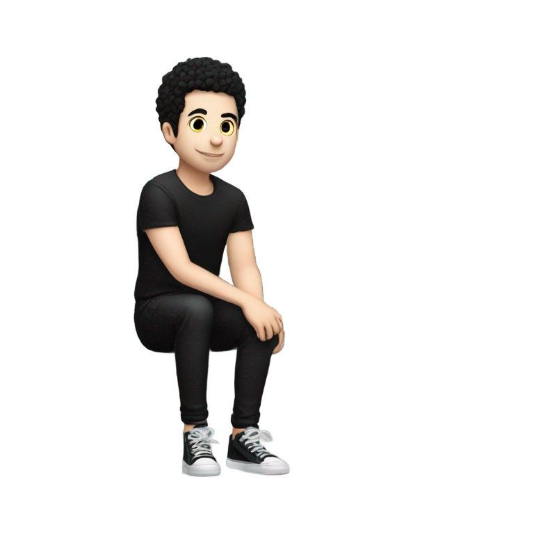 genmoji : Samm Levine portant des shorts noirs assis sur un banc