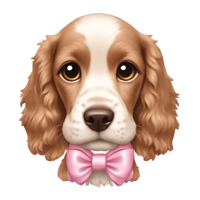 絵文字：English Cocker Spaniel puppy with a light pink bow