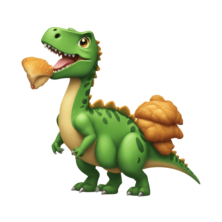 genmoji : Un dinosaure mangeant du poulet