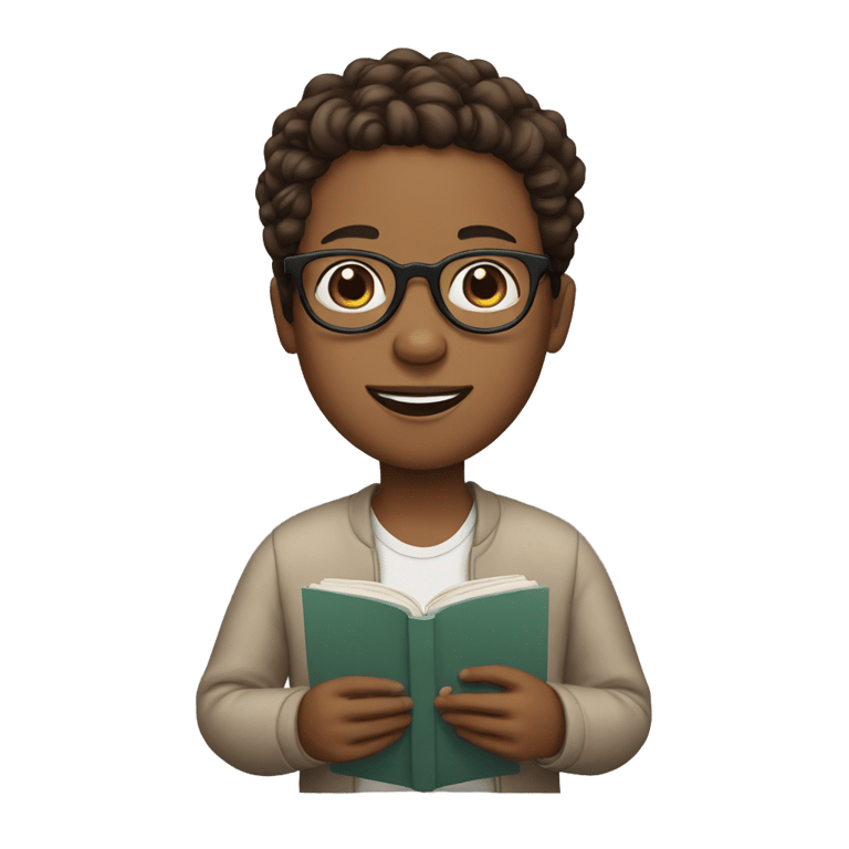 絵文字：an androgynous person with brown skin and glasses, reading