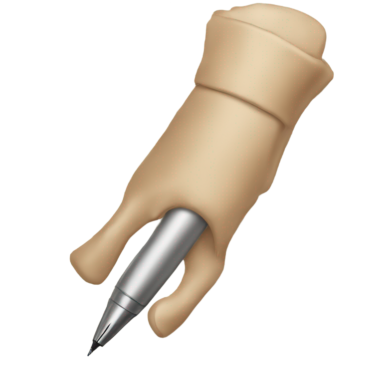 genmoji: Prosthetic hand, writing, with pen, like “✍️”