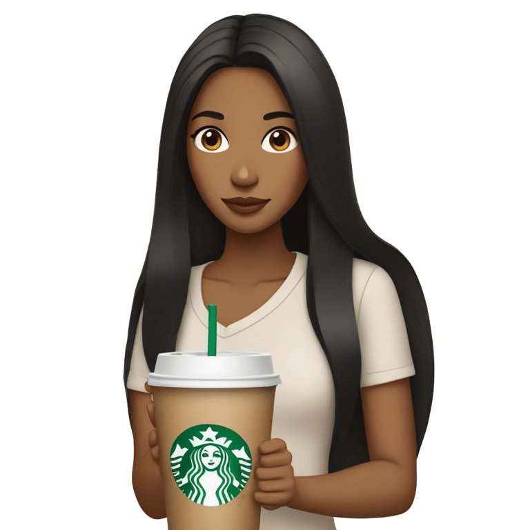 絵文字：Brown girl black straight hair holding starbucks
