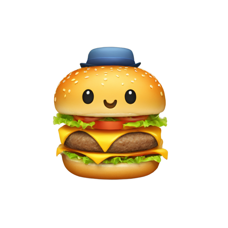 genmoji : Hamburger avec un chapeau sur un corps humain