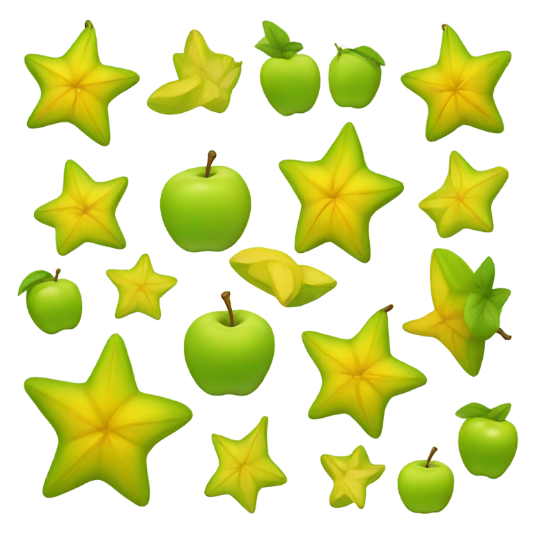 絵文字：シンプルなスターフルーツ、Apple iOS絵文字スタイル、3D丸みを帯びたソフトシェーディング