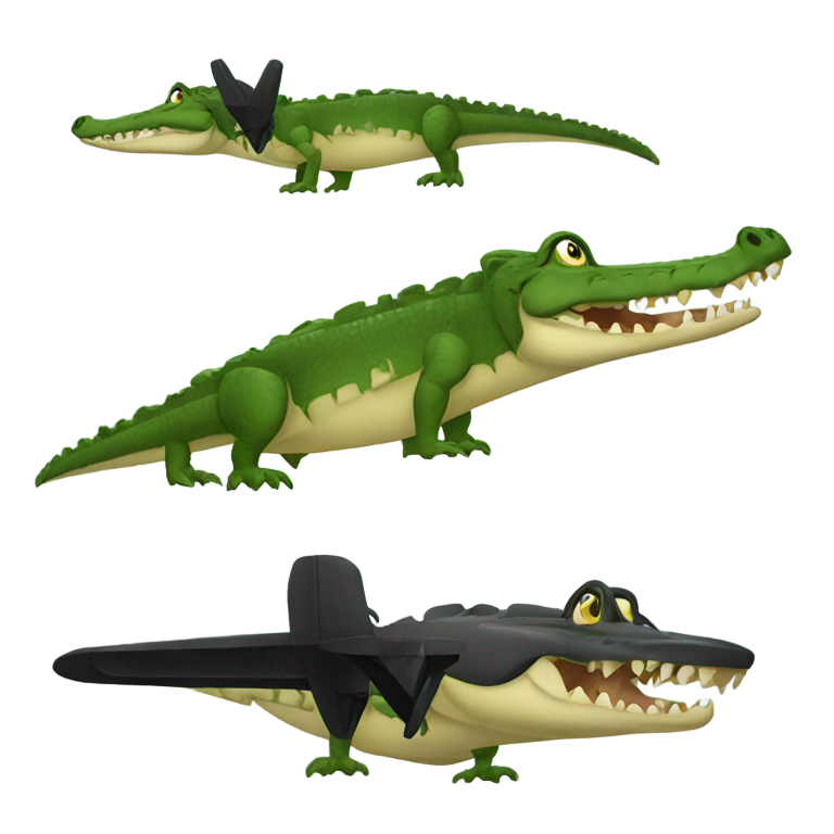 絵文字：a crocodile with the body of a black plane