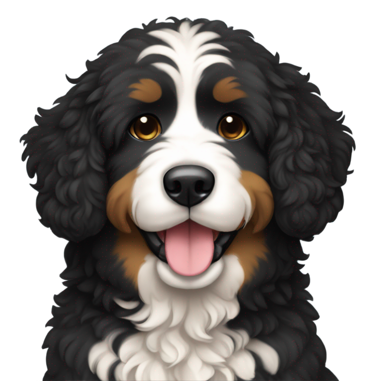 genmoji : Créez un bernedoodle avec du poil noir sur tout le corps, assis.