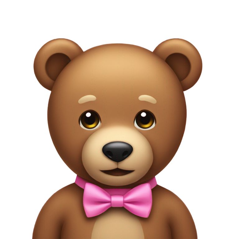 genmoji : Un ours en peluche avec un nœud papillon rose près de son oreille