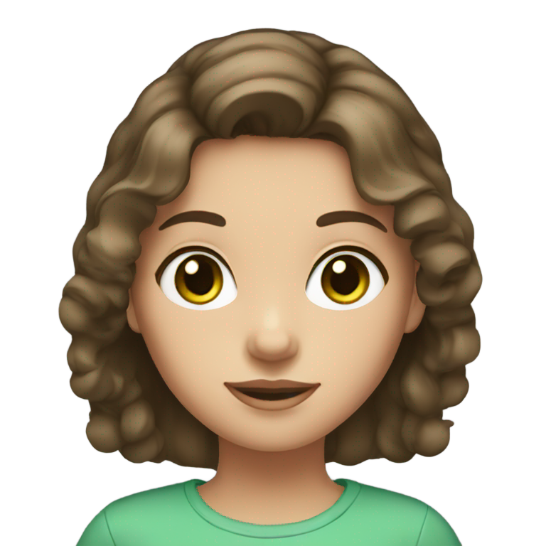 genmoji : Une fille aux cheveux bruns et aux yeux gris-vert.