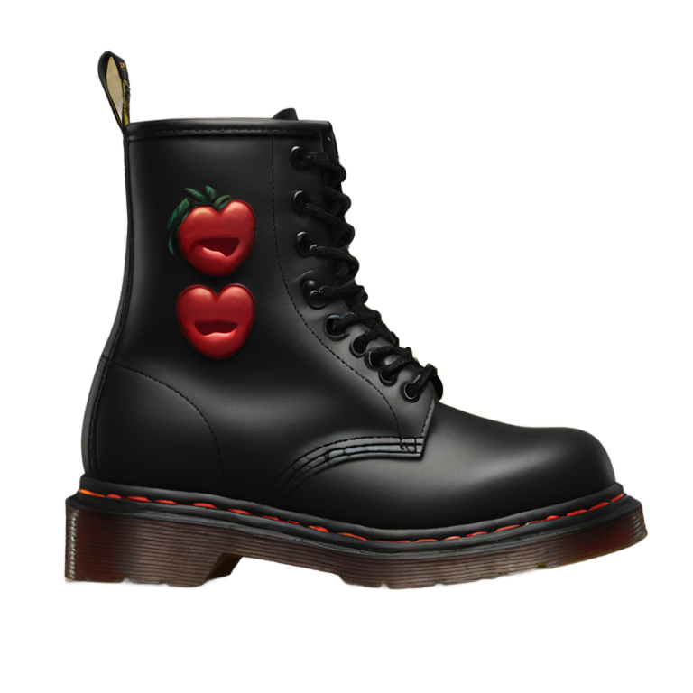 genmoji: red and black gothic vintage pair of dr. martens boots
