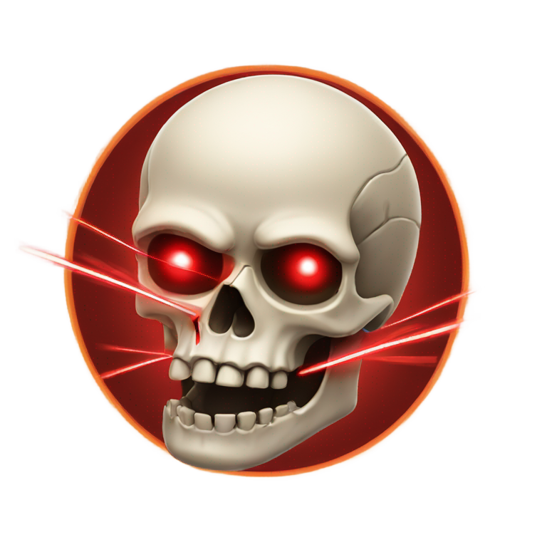 genmoji: a skull face combined with a shush emoji with the left eye having a red laser pointing frontwards