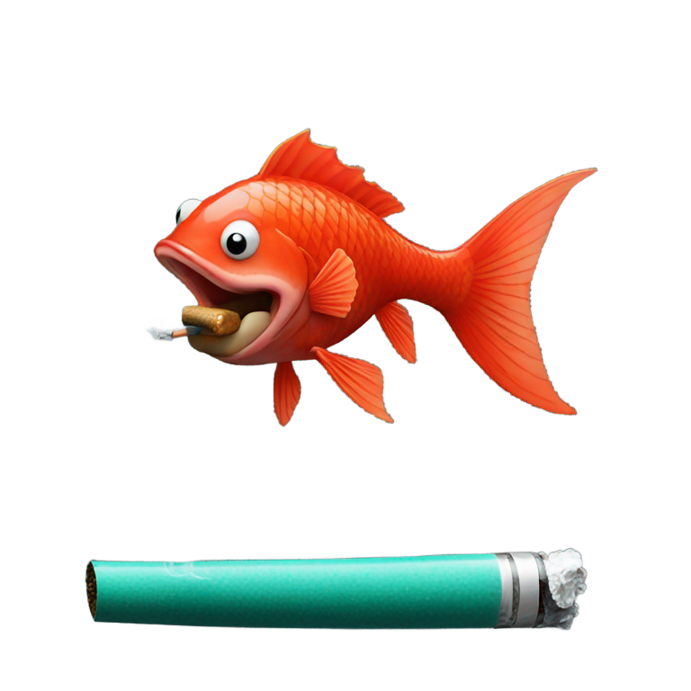 絵文字：赤い魚がタバコを吸っている