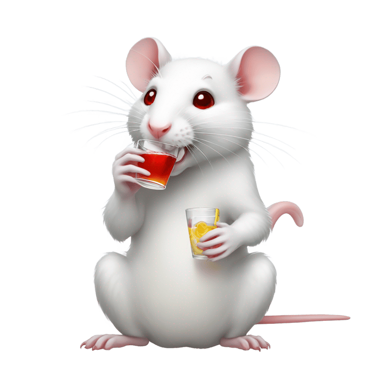 genmoji: White rat with red eyes drinking a drink