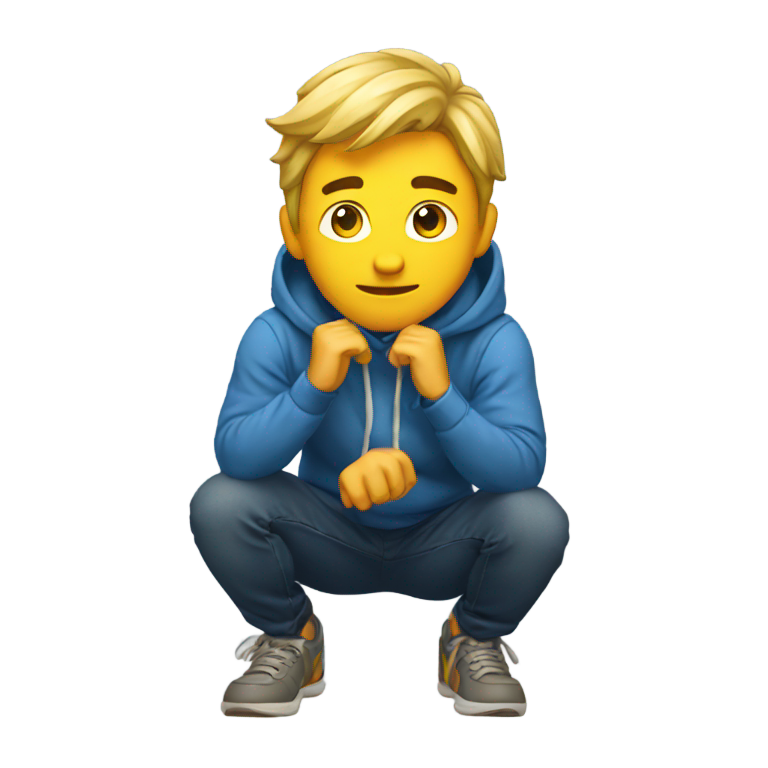 genmoji : Homme accroupi avec du vent derrière lui