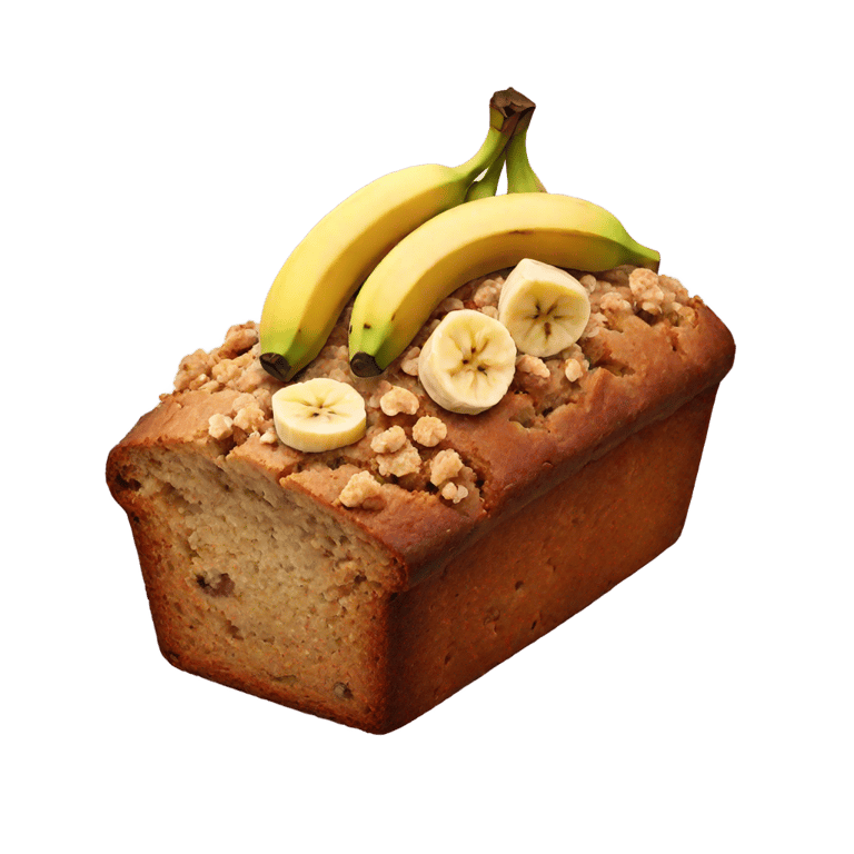 genmoji : Pain à la banane avec des tranches de banane sur le dessus, accompagné de crumble.