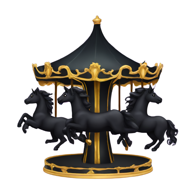 genmoji: A black carousel made up of dark unicorns