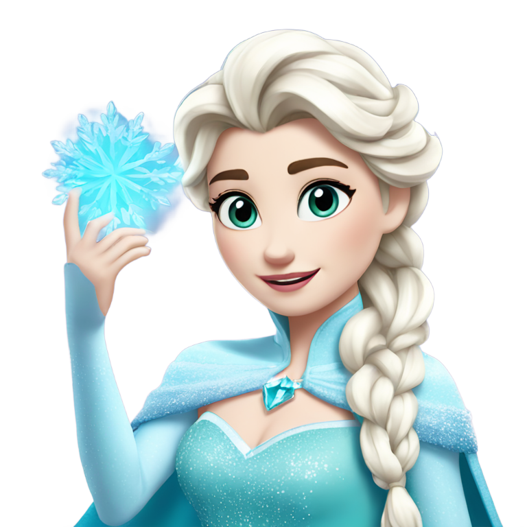 genmoji: Elsa holding glowing TikTok like banner, icy snowy background.