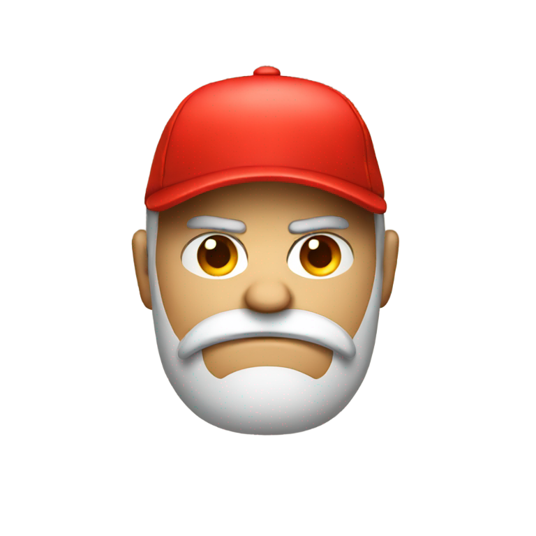 genmoji: grumpy Emoji with a red cap