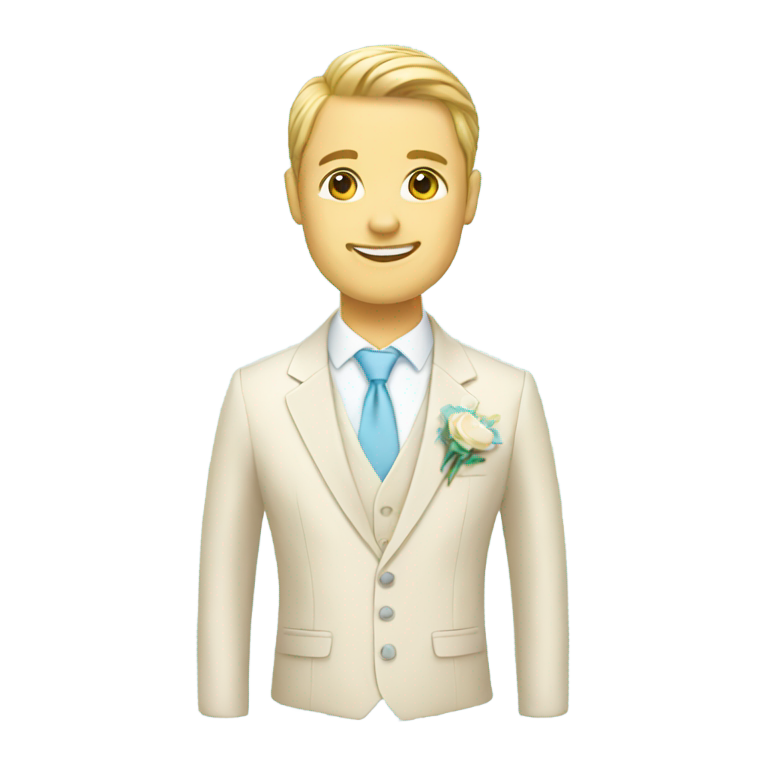 genmoji : Emoji de marié avec costume crème et cravate bleu clair