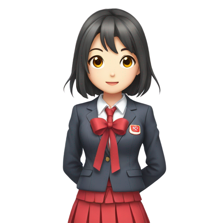 genmoji : Écolière de manga japonaise avec blazer et ruban rouge, sans pose