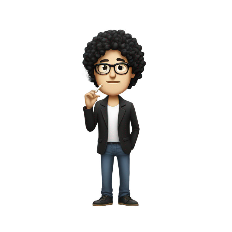 genmoji: white guy with curly black hair and glasses smoking a cigarette