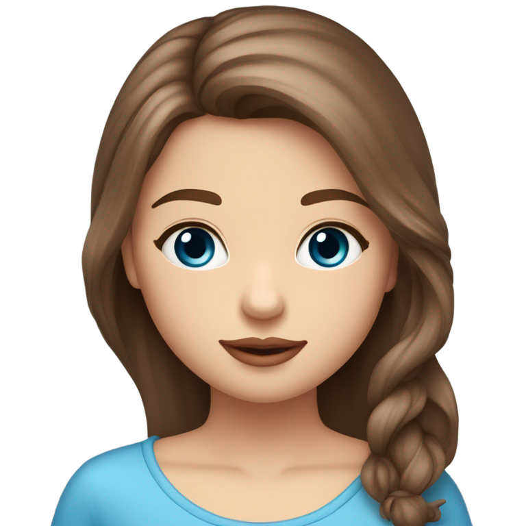 genmoji : ein mädchen mit langen brunetten haaren und blauen augen mit natürlich rosanen lippen und brunetten augenbraun und einer schmalen nase