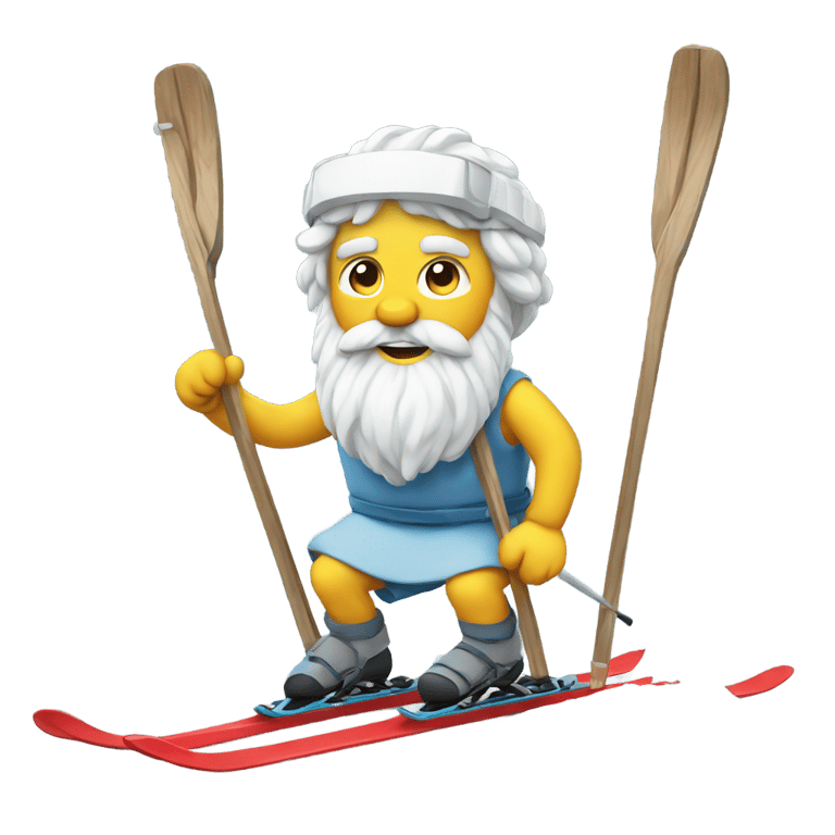 genmoji: socrates on mountain skis