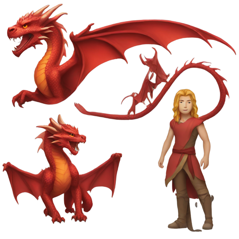 prompt: (human) and (red dragon)