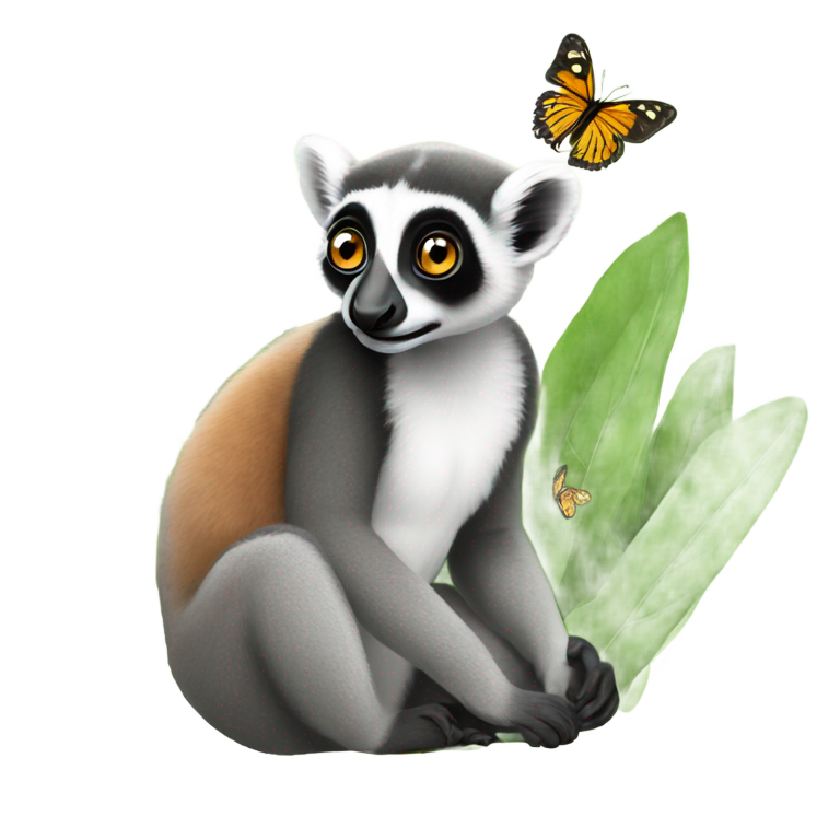 genmoji: A lemur surrounded by milkweed;  add butterflies
